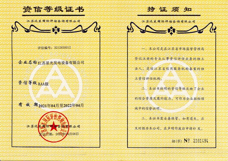 AAA credit grade certificate